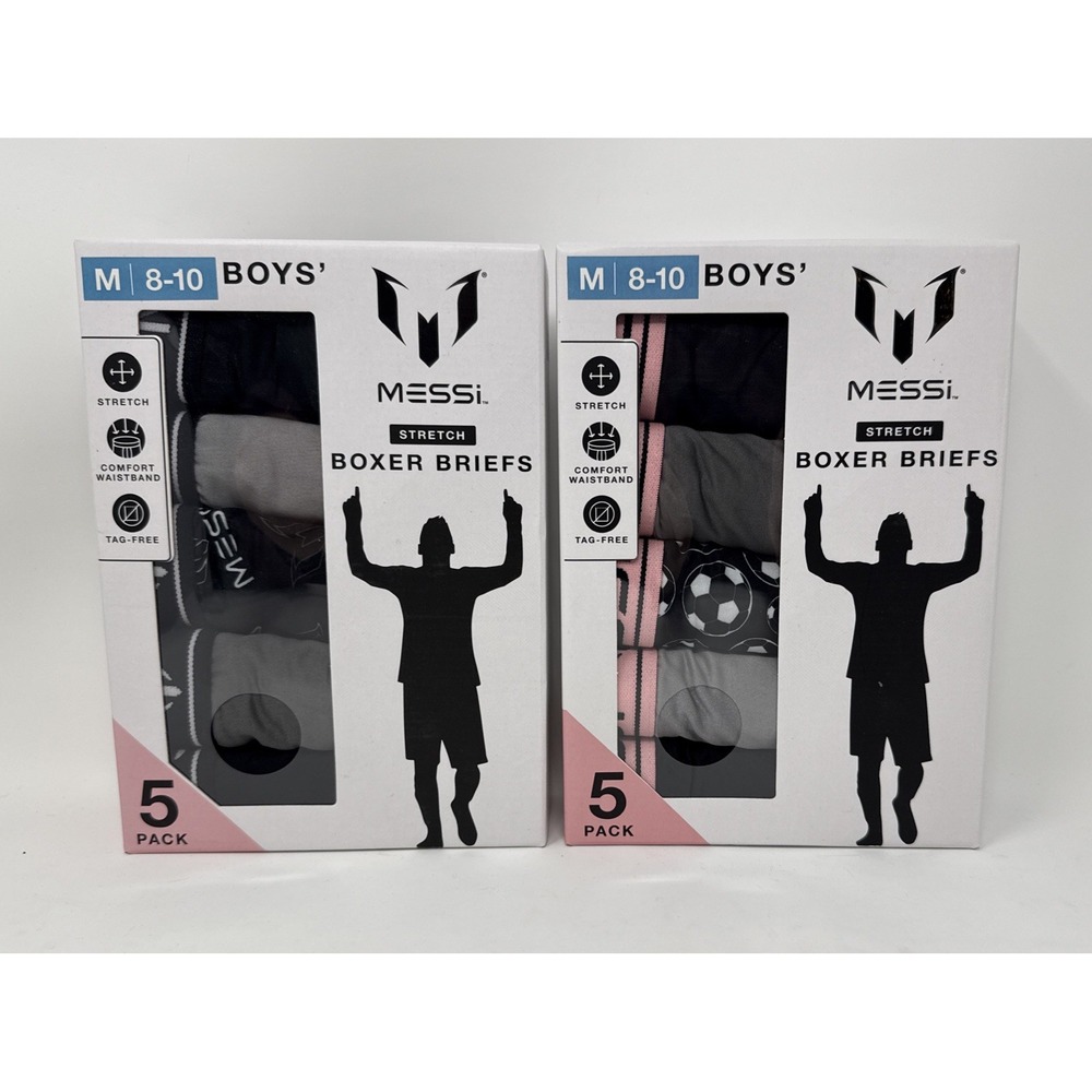 Messi 5pk Kids Strech Boxer Briefs Underwear Size Medium 8-10 NWT Lot Of 2‎